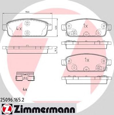 ZIMMERMANN 250961652 -  Комплект тормозных колодок, дисковый тормоз