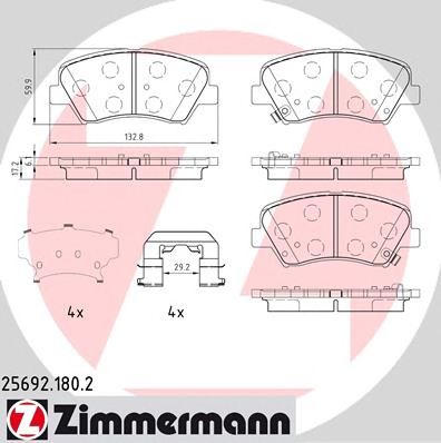 ZIMMERMANN 256921802 -  КОЛОДКИ ТОРМОЗНЫЕ ДИСКОВЫЕ HYUNDAI, KIA INCL. ACCE