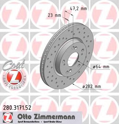 ZIMMERMANN 280317152 -  Диск тормозной вентилируемый, перфорированный