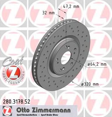 ZIMMERMANN 280317852 -  Диск тормозной вентилируемый, перфорированный