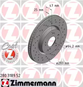 ZIMMERMANN 280318952 -  Диск тормозной вентилируемый, перфорированный