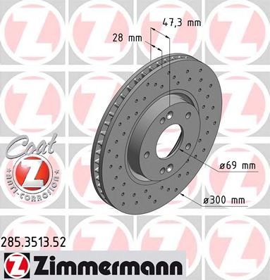 ZIMMERMANN 285351352 -  Диск тормозной вентилируемый, перфорированный