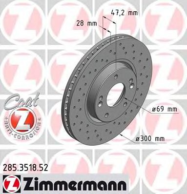 ZIMMERMANN 285351852 -  Диск тормозной вентилируемый, перфорированный