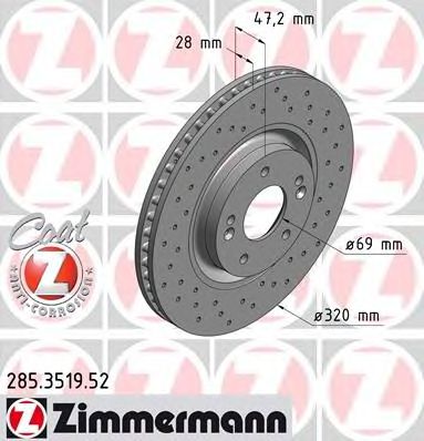 ZIMMERMANN 285351952 -  Диск тормозной вентилируемый, перфорированный