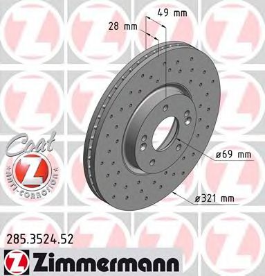 ZIMMERMANN 285352452 -  Диск тормозной вентилируемый, перфорированный
