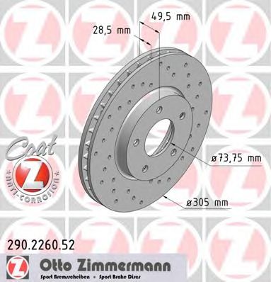 ZIMMERMANN 290226052 -  Диск тормозной вентилируемый, перфорированный