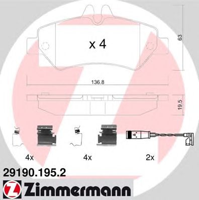 ZIMMERMANN 291901952 -  Комплект тормозных колодок, дисковый тормоз