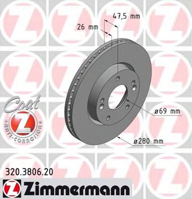 ZIMMERMANN 320380620 -  Диск тормозной вентилируемый, Coat Z
