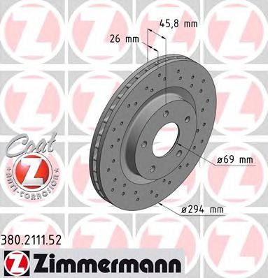 ZIMMERMANN 380211152 -  Диск тормозной вентилируемый, перфорированный