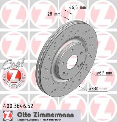 ZIMMERMANN 400364652 -  Диск тормозной вентилируемый, перфорированный