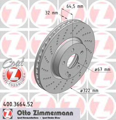 ZIMMERMANN 400366452 -  Диск тормозной вентилируемый, перфорированный