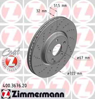 ZIMMERMANN 400367620 -  Диск тормозной вентилируемый, перфорированный, Coat Z