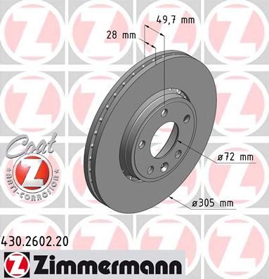 ZIMMERMANN 430260220 -  Диск тормозной вентилируемый, Coat Z