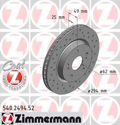 ZIMMERMANN 540249452 -  Диск тормозной вентилируемый, перфорированный