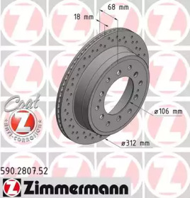 ZIMMERMANN 590280752 -  Диск тормозной вентилируемый, перфорированный