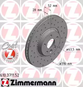 ZIMMERMANN 610371152 -  Диск тормозной вентилируемый, перфорированный